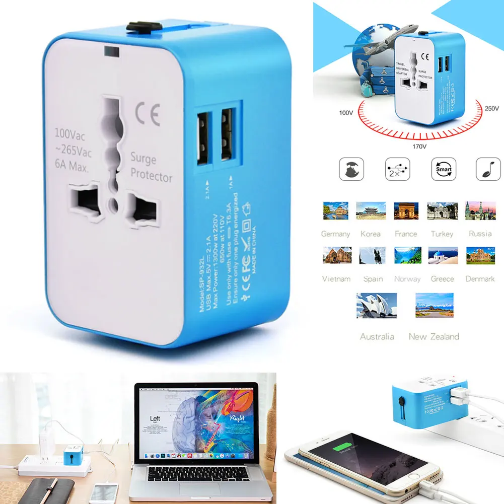 Многофункциональный переходник с двумя usb-портами 100-250 В энергосберегающий