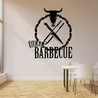 Настоящее барбекю Наклейка на стену колбаса бык голова нож Кулинария еда говядина барбекю Ресторан Интерьер Декор Искусство Виниловые наклейки на окна 1800