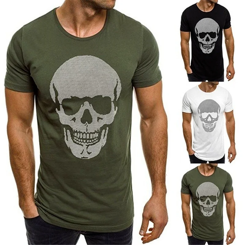 

Skull T Shirt Mens Round Neck Short Sleeve Slim T-shirt Summer Fashion Plus Size Tees for Men LUGENTOLO