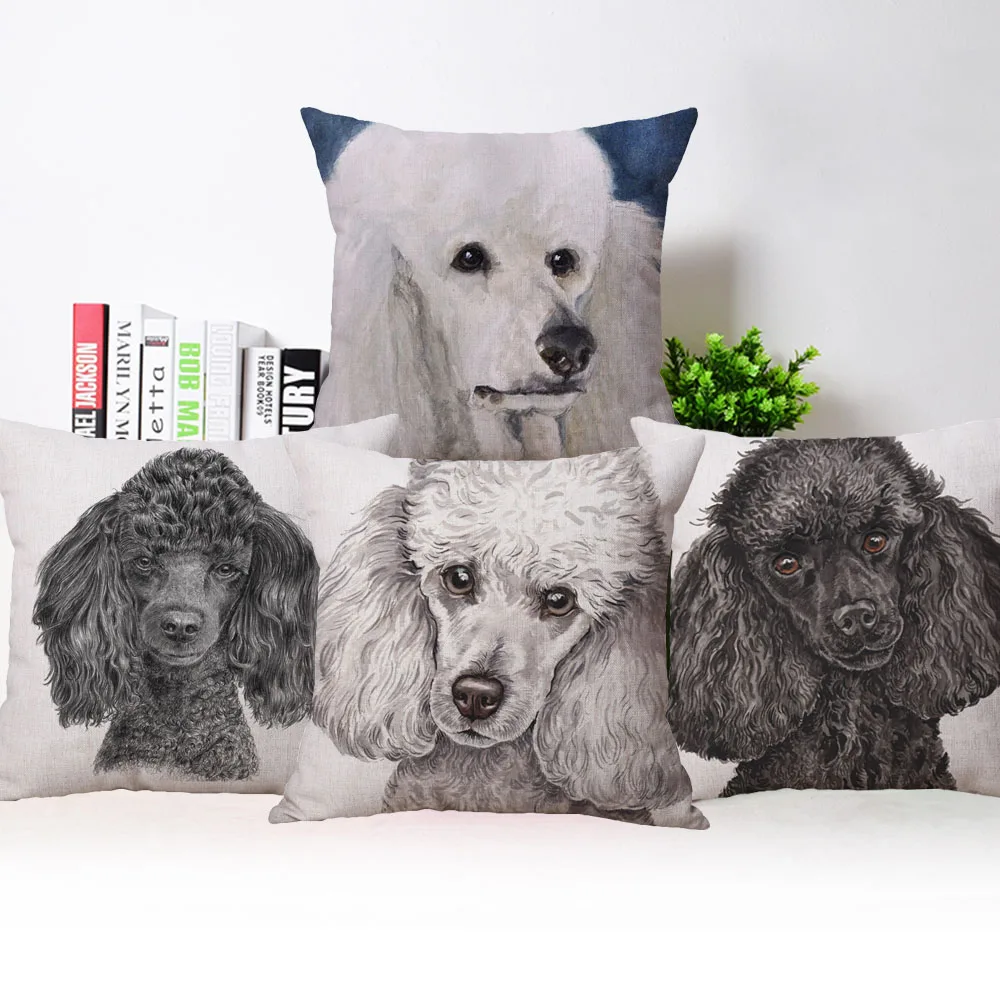 Рисованная подушка с изображением пуделя - декоративная подушка с красивым животным обложкой, 45х45 см, для декора диванов.
