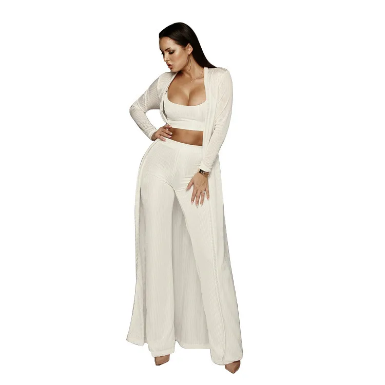 Весенний женский белый повседневный костюм эластичный трикотажный комплект из