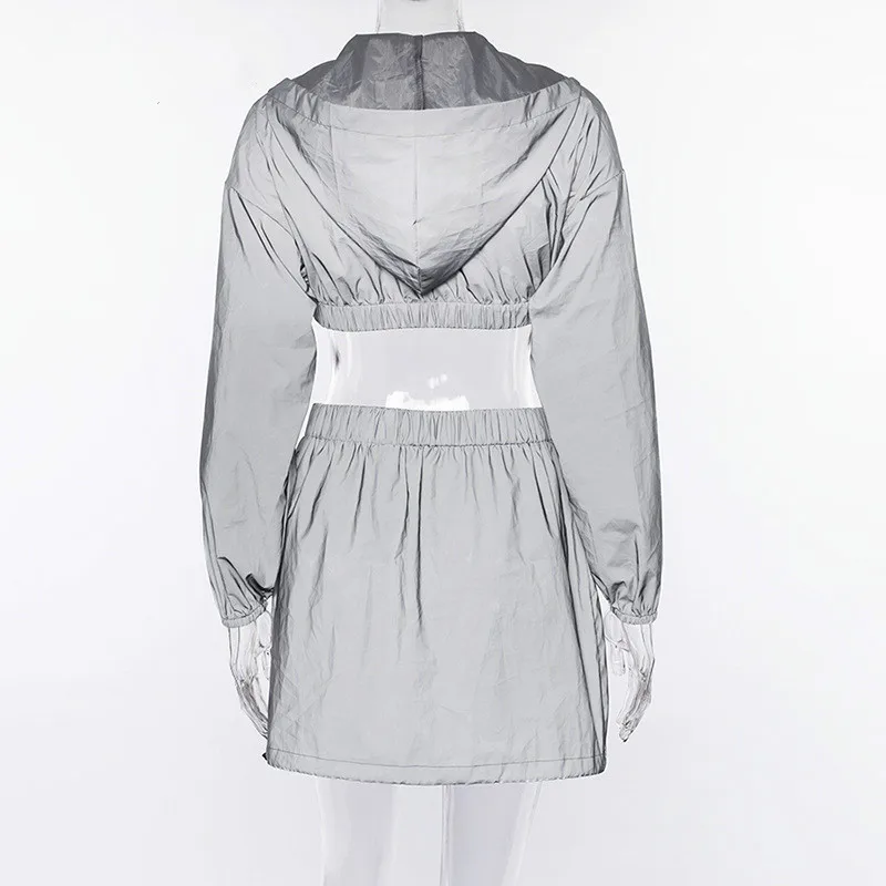 Женская Светоотражающая толстовка на молнии с длинным рукавом пуловер капюшоном