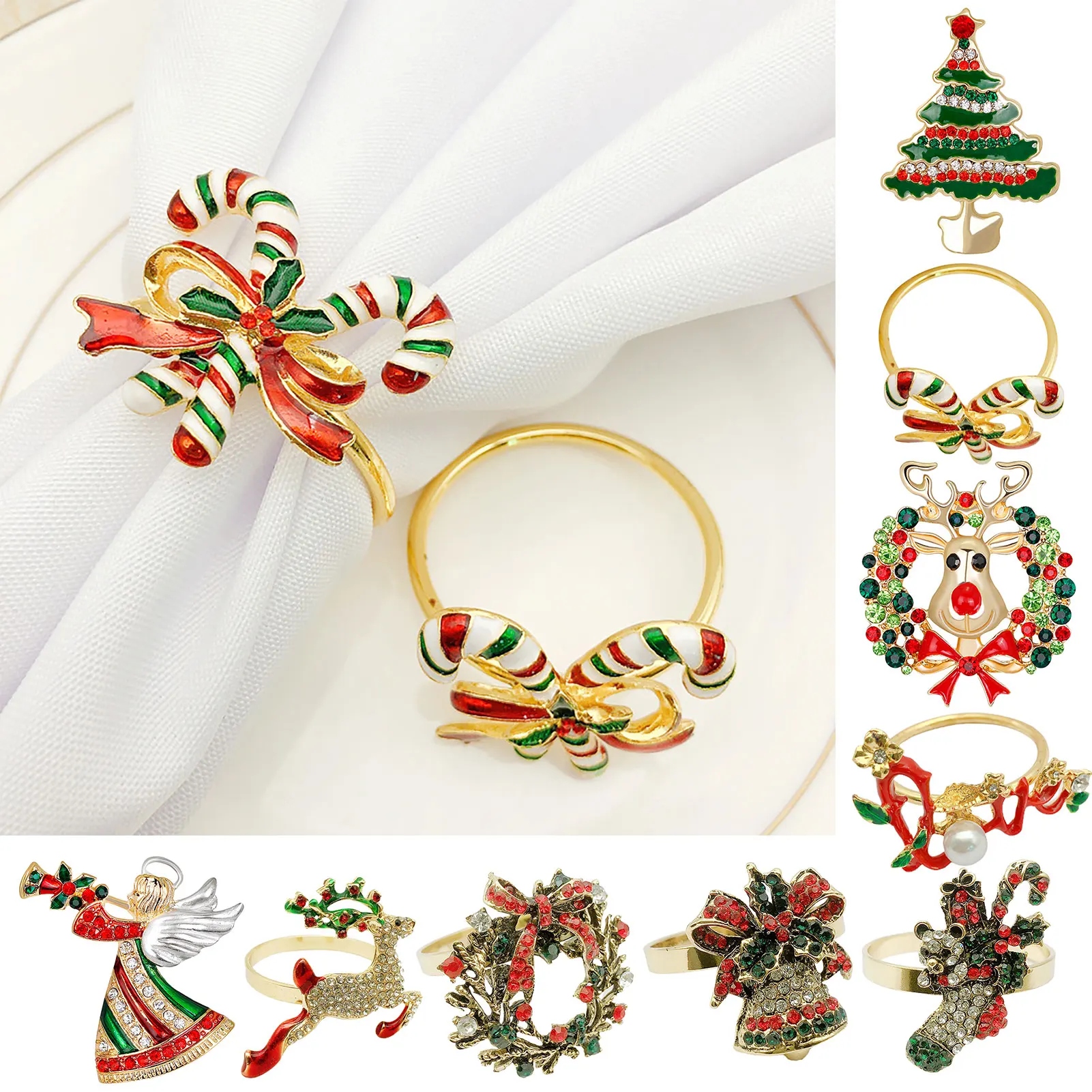 High-end Christmas Tree Napkin Ring Bow Flower Wreath Mouth Hotel Sample Room Set Table Buckle Buckl |