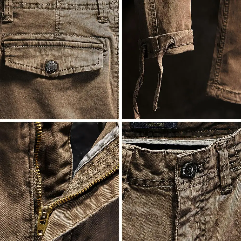 

High Qualit Men's Heavy Industry Zipper Retro Multi-pocket Overalls Pure Cotton Small Straight Trousers Tide Brand Casual Pants