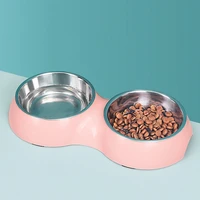 non slip double cat bowl stainless steel dog feeding bowls pets food water feeder puppy drinking dish kitten dinner plate