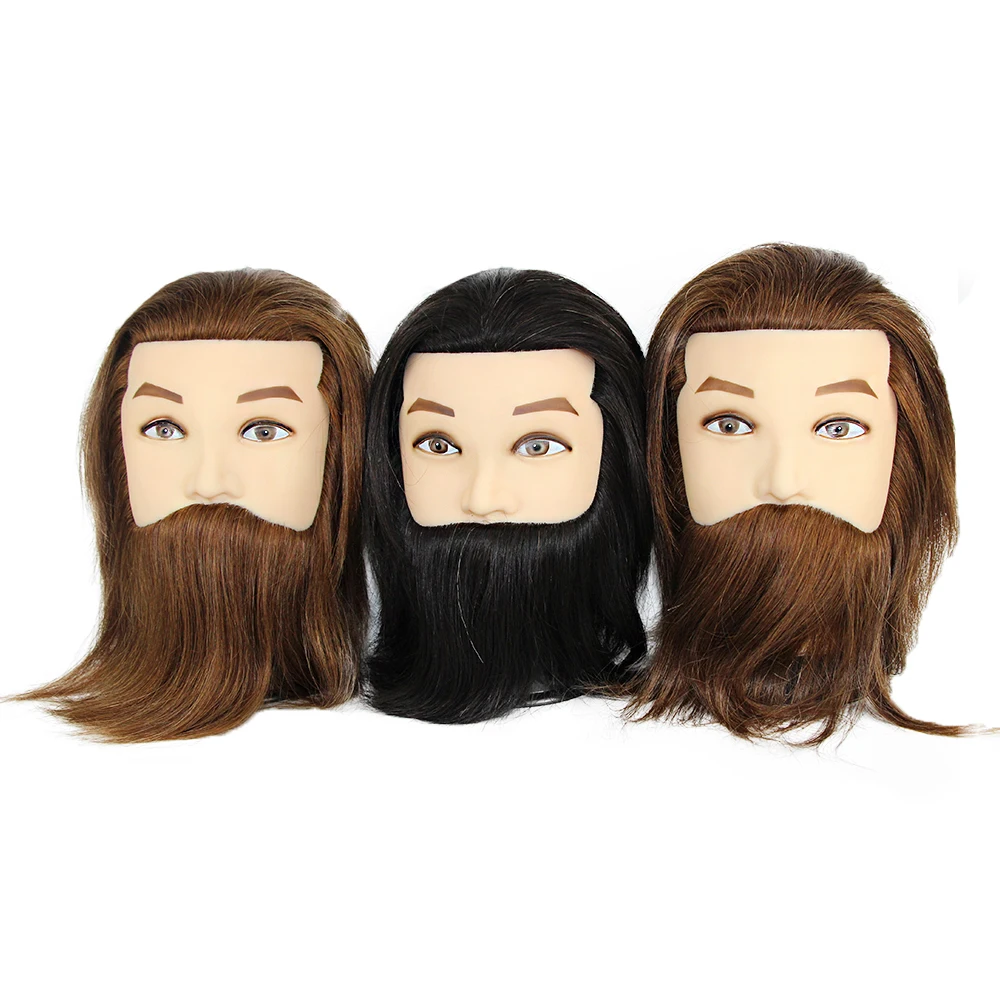 Male Mannequin Head With Beard 100% Human Hair Practice Training Head Barber Hairdressing Manikin Doll Head For Beauty School