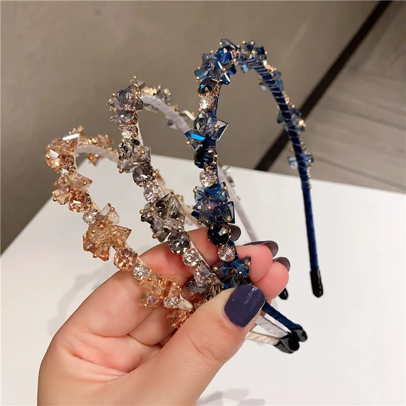 

New Transparent Crystal Rhinestone Headband Hair Accessories for Women Hand-Woven Hairband Girls Party Crown Wedding Headwear