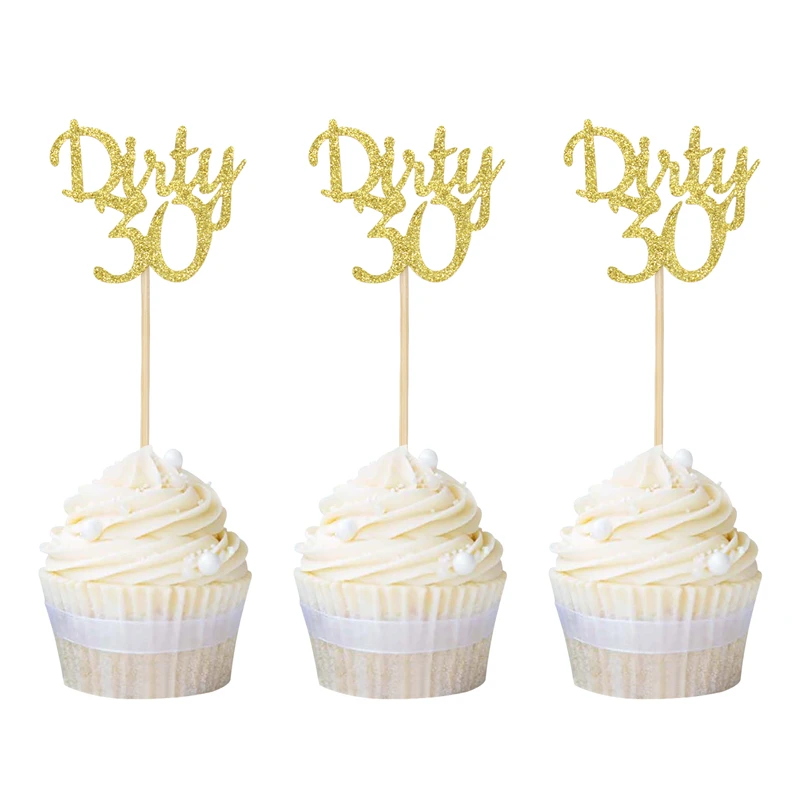 gold dirty 30 12 шт. 33 стиля Торт Топперы Танцы для свадьбы или «нулевого дня рождения» День рождения Юбилей золотой черный украшения для кексов выпечки украшения - Цвет: gold dirty 30