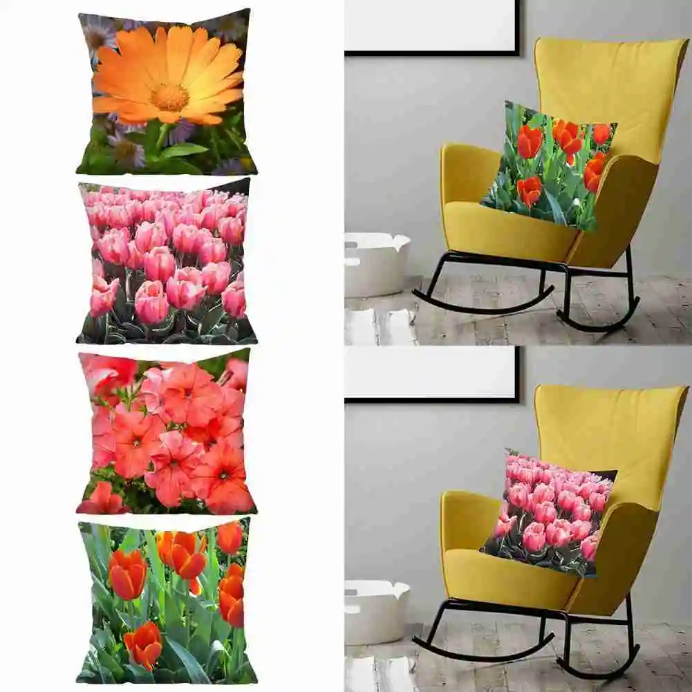 

New Bright Red Flower Cushion Cover Home Fashion Decoration Throw Pillow Case Super Soft Short Plush Cushion Cover
