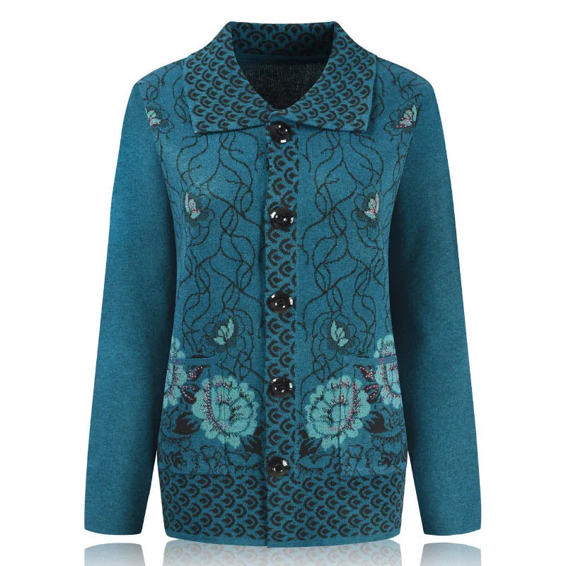 Женский трикотажный кардиган с принтом Осенний свитер для женщин среднего