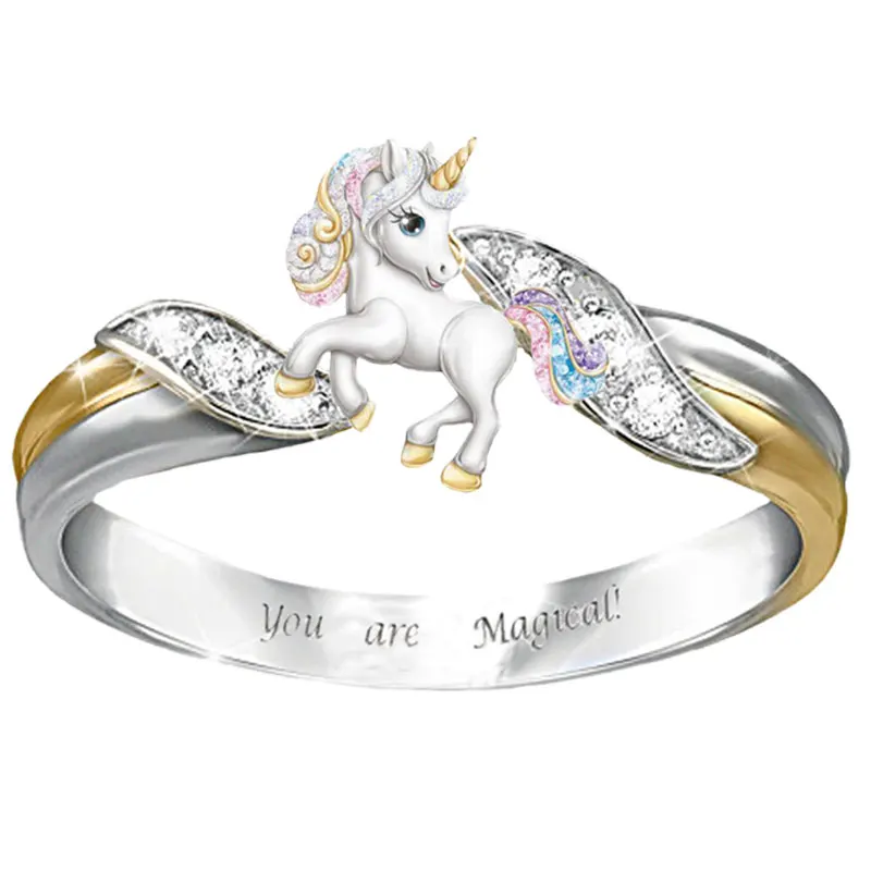 Комплект ювелирных украшений в виде радужного единорога серебристого цвета