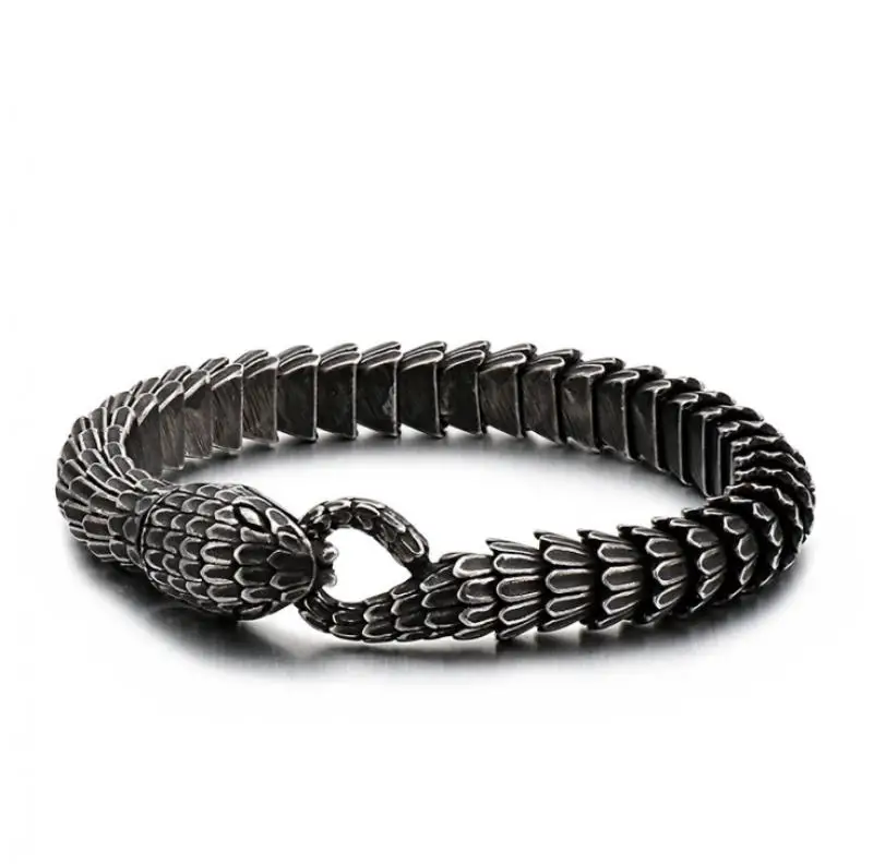 Men's Bracelet Creative Design Snake Scale Bracelet Trendy Fashion Black Dragon Snake Bone Chain Bracelet Jewelry Gift