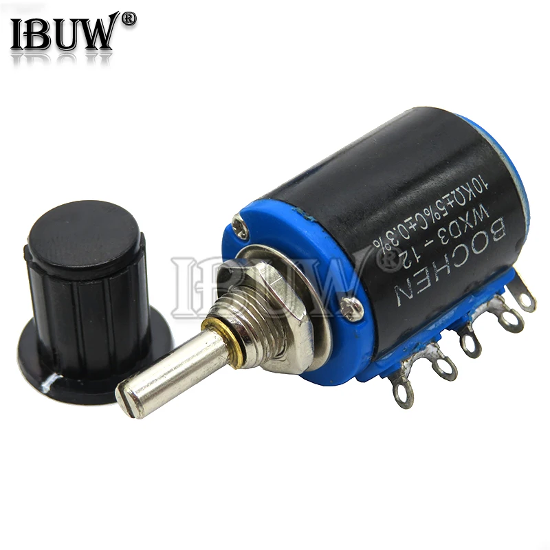 

2PCS = 1PCS WXD3-12 1W 10K 4.7K 3.3K 2.2K 1K resistance ring multi circle precision wire wound potentiometer + 1PCS Black knob