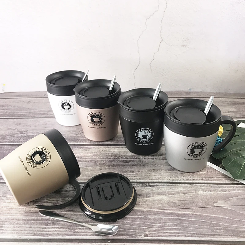 

Double Wall Coffee Mug Stainless Steel Thermos Tumbler Cups Vacuum Flask Car thermo Water Bottle Tea Mug With Spoon Thermocup