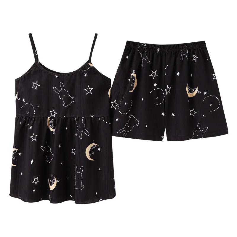 

Women's Pajamas Summer Night Home Suit Pyjamas Sling Pijamas Thin Sleeveless Waistcoat Milk Silk Sweet Girl Sleepwear Lingerie