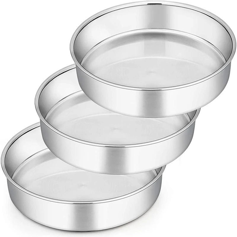 

8 Inch Round Cake Tin for Baking,Stainless Steel Layer Cake Tins Pans Set of 3,Mini Cake Bakeware Set(Detachable Base)