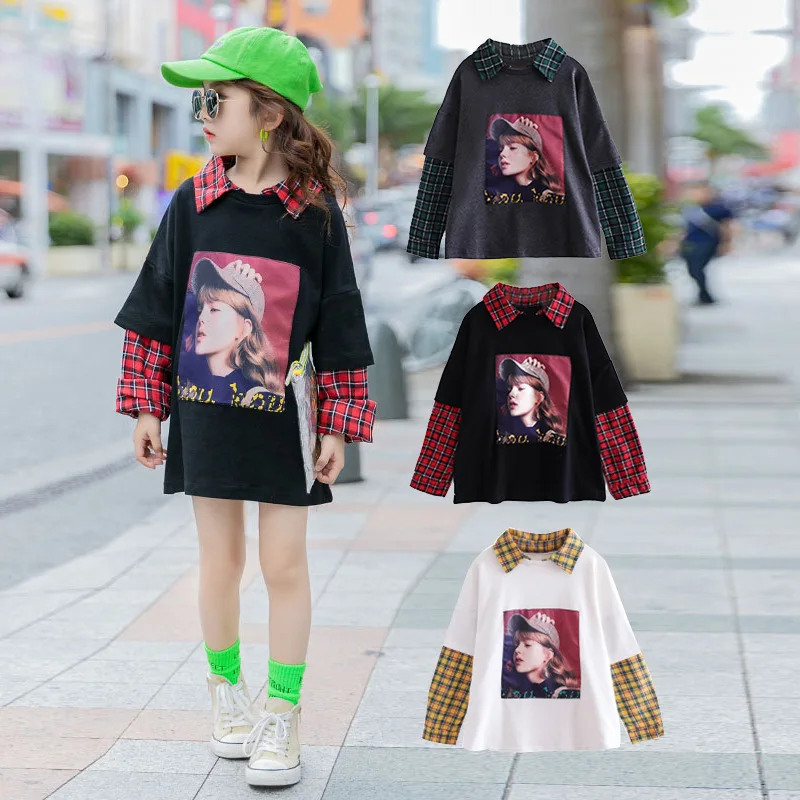 2021 г. Новый детский модный свитер весенне-осенняя клетчатая футболка с длинными