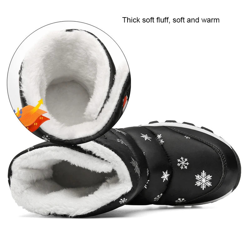 Botas de nieve para ni&ntilde;os y ni&ntilde;as, c&aacute;lidas, de invierno, gruesas y de algod&oacute;n, para exteriores, botas nieve c&oacute;modas, zapatos de Navidad-3