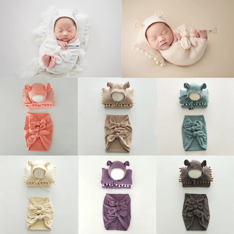 Newborn Photography Clothing Infant Hat+Wrap+Bow Wrap+Pillow 4Pcs/Set Baby Photo Props Studio Newborn Shooting Accessories