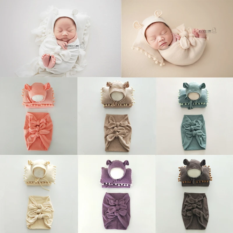 

Newborn Photography Clothing Infant Hat+Wrap+Bow Wrap+Pillow 4Pcs/Set Baby Photo Props Studio Newborn Shooting Accessories