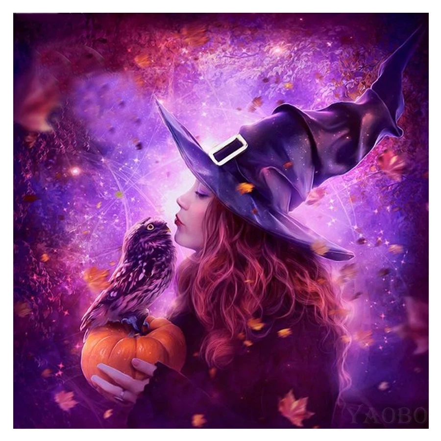 DIY Алмазная вышивка крестиком на рисунке Наборы колдуньи Хэллоуин сова стразами