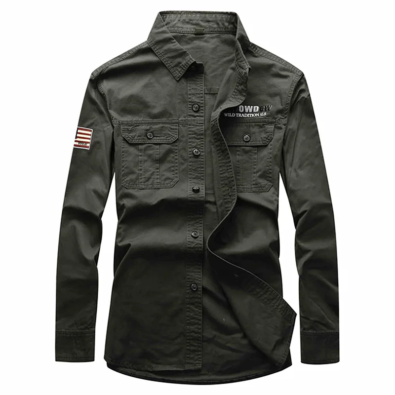 

VINRUMIKA 2020 Military men spring casual brand pure cotton army green shirt man autumn khaki long sleeve shirts black blue tops
