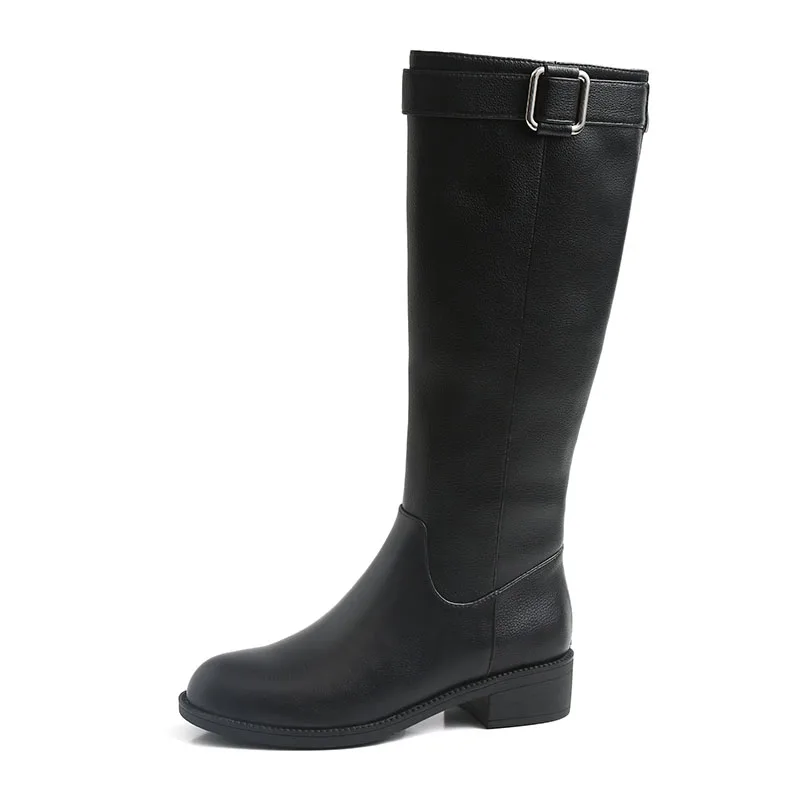 Black Leather Lining ROBESPIEREB/; Лидер продаж; сапоги до колена; женские зимние водонепроницаемые теплые плюшевые сапоги из коровьей кожи; женские сапоги с металлическим украшением; B44 - Цвет: Black Leather Lining