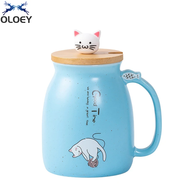 

Fresh Cartoon Cat Mug Household Cute Ceramic Cup With Lid Spoon Office Men And Women Couple Water Cup