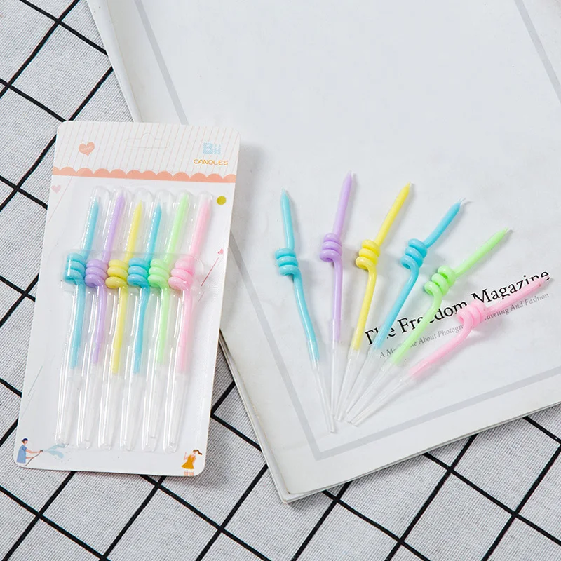 

6Pcs Long Curve Cake Candles Mix Color Birthday Wedding Party Supplies