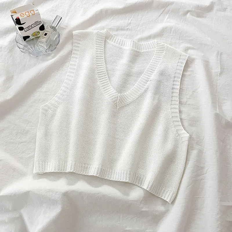 

Kimutomo Wild Casual Sleeveless Knitted Vest Women Japanese Style Korea Chic Female V-neck Solid Short Tops Knitwear Loose