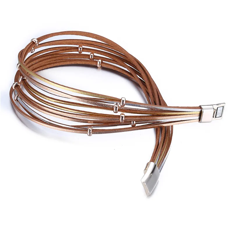 17KM Модные многослойные кожаные браслеты для женщин и мужчин, винтажного золотого цвета, серебряно-покрытые браслеты для пары и дружбы, подарок.