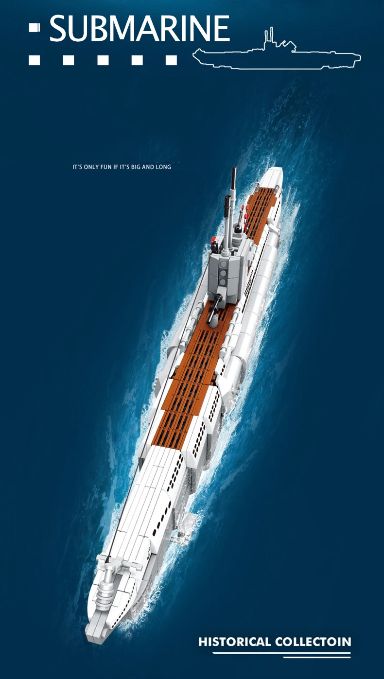 

2021 Military Germany Navy Weapon Ship Carrier Warship U48 Submarine Building Blocks Kit Bricks Classic Model Children Toys Gift