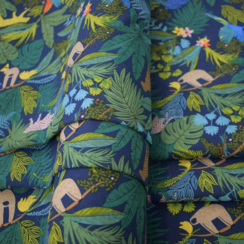 Темно-синий низ Гавайский лес хлопчатобумажная льняная ткань для платья-рубашки