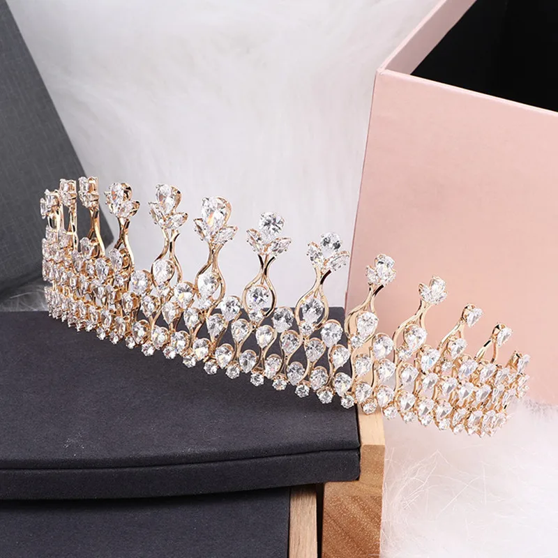 

MYFEIVO Full Zircon Gold Color Wedding Crown Bridal Tiaras Headdress Headband Hair Jewelry Accessories HQ0778