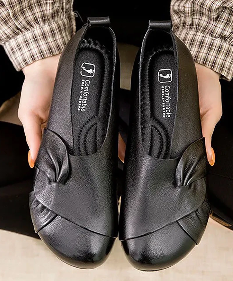 

Flat Shoes Women Handmade Soft Leather Summer Loafers Women Flower-knot Slip-on Flat Walking Shoes Ladies 2021