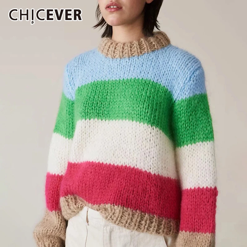 Женский трикотажный свитер CHICEVER повседневный пуловер с круглым вырезом и