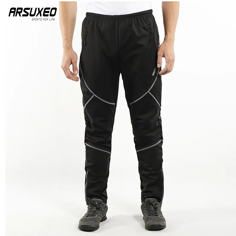 

ARSUXEO Winter Fleece Bicycle Pants Man Windproof MTB Pants Breathable Reflective Trousers Waterproof Thermal Sports Pants