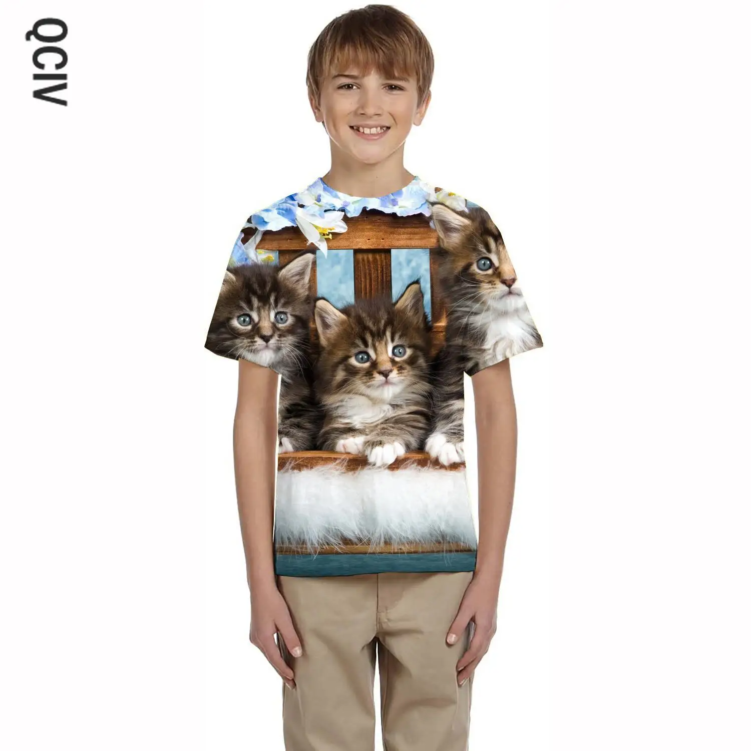 

QCIV Cat t shirt kids Animal Tshirt Printed Love Tshirts Casual Flowers T-shirts 3d Short Sleeve Hip hop Fashion Streetwear Tops
