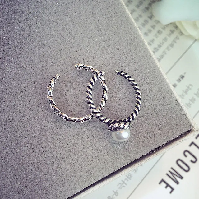 Женские винтажные серебряные плетеные кольца с искусственным жемчугом 2