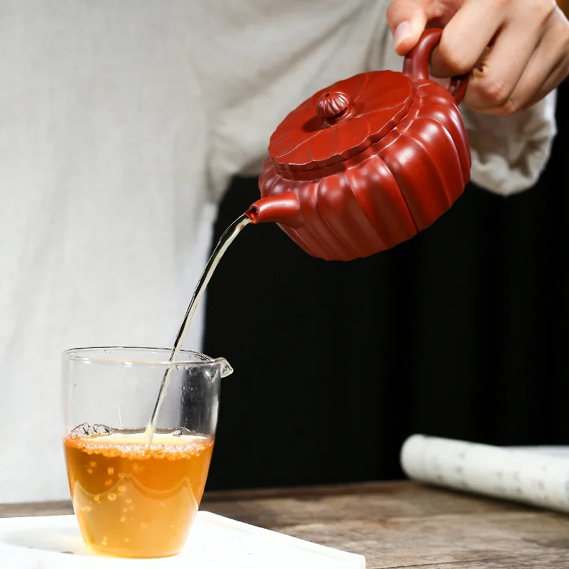 

Yixing teapot raw ore Dahongpao Kui eight petal purple clay pot famous handmade tea set