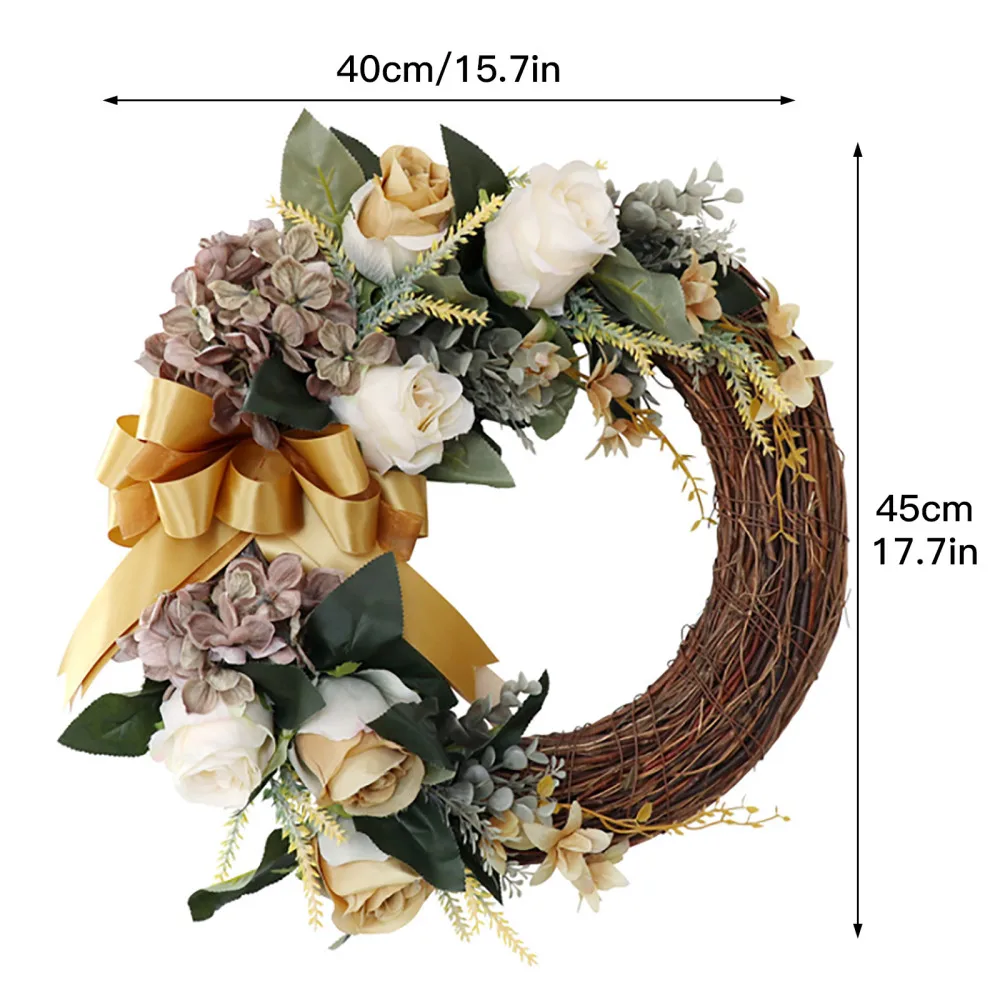 

Artificial Wreaths Champagne Rose Simulation Flower White Hydrangea 40CM Diameter Wall Hanging For Home Wedding Door Decoration
