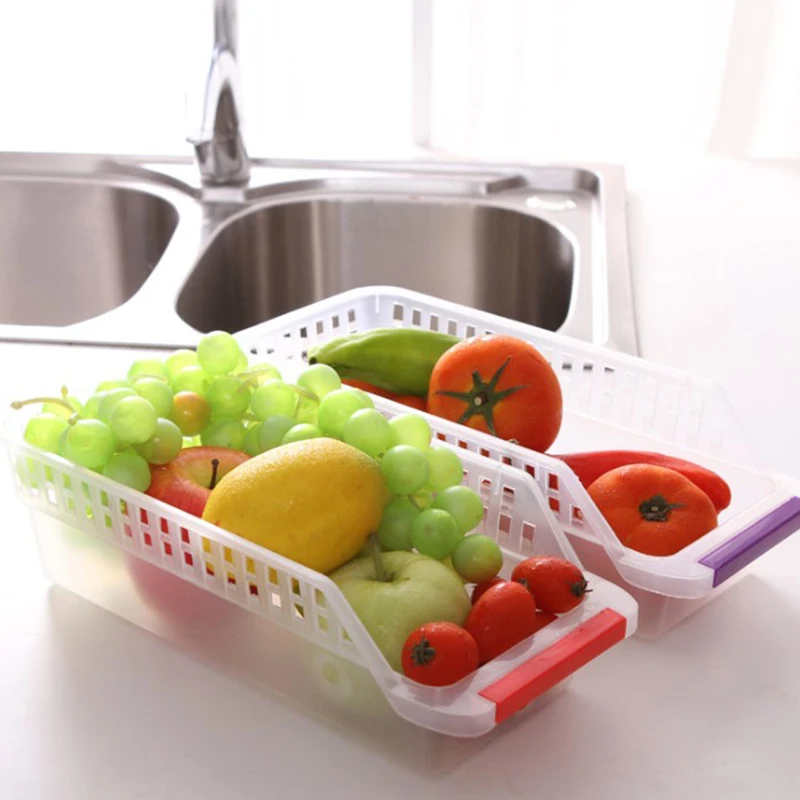 Kitchen Refrigerator Storage Containers With Handles 30cm Overall Length For Pantry Drawer Clear Plastic Organizer Trays Bins | Дом и сад
