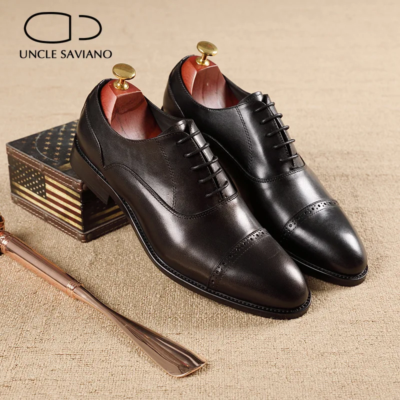Uncle Saviano Oxford Brogue Style Men Shoes Dress Formal Man Business Shoe Handmade Designer Best Men Genuine Leather Shoes