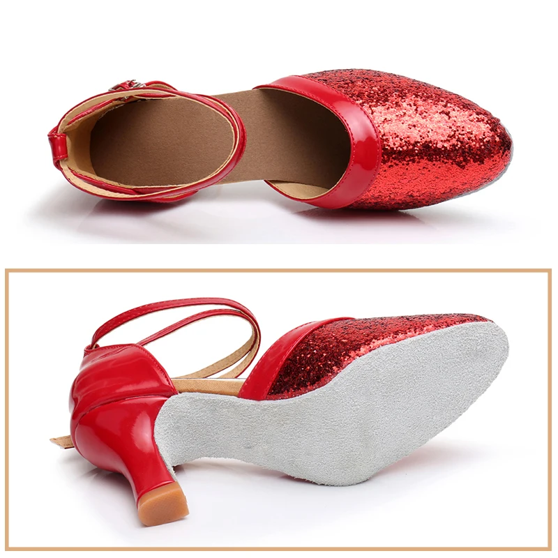 SWDZM Pole Dance Shoes Women Latin Shoes For Girls Ladies Woman Latin Dance Shoes Red Black Glitter Closed Toe Ballroom Shoes
