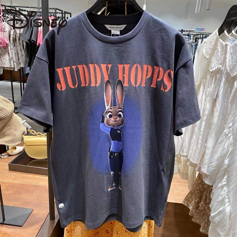

Disney summer trendy loose all-match round neck top female Zootopia bunny print cotton short-sleeved T-shirt anime t shirt