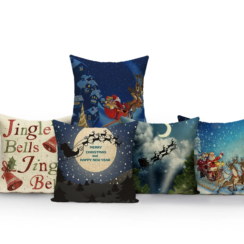 

Christmas Cushion Cover Cartoon Santa Claus Tree Snowman Printing Pillow Case Party Christmas Home Decor Cushion Cover