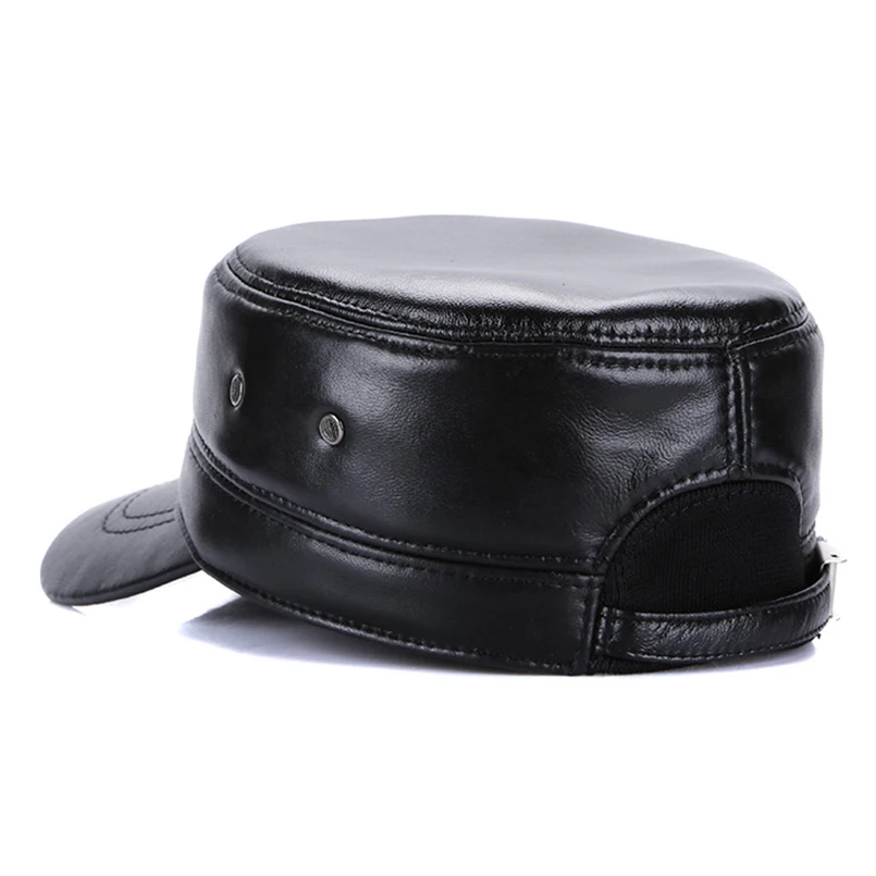 Мужская Роскошная военная шапка из овчины кожаная плоская зимние мужские зимне