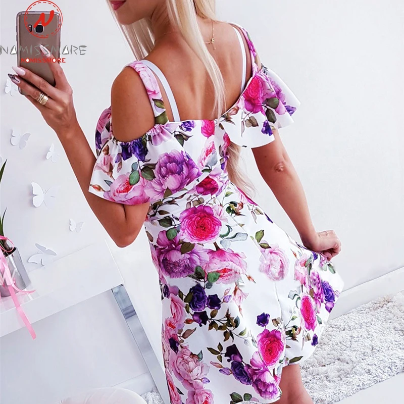 Модное женское платье, вечерние, уличная одежда, Rullfes, Декор, слинг, короткий рукав, цветочный принт, мини-леди, летнее тонкое платье без бретелек