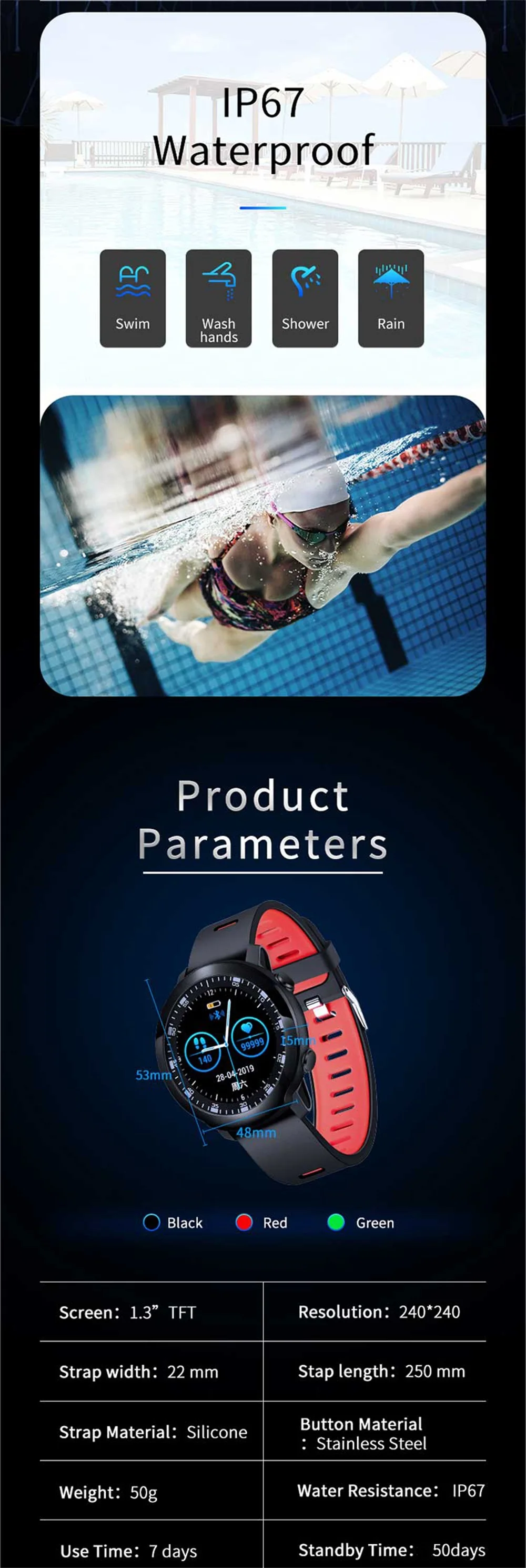 Spovan Fitness Bracelet Men Women Health Smart Watches Activity Tracker Blood Pressure Watch PK Amazfit Stratos 2 Smartwatch