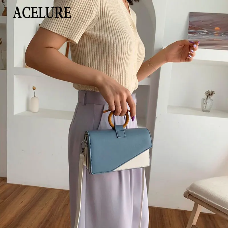 

ACELURE Contrasting Color PU Leather Small Shoulder Crossbody Bags for Women Casual Fashion Square Bag All-match Small Handbags